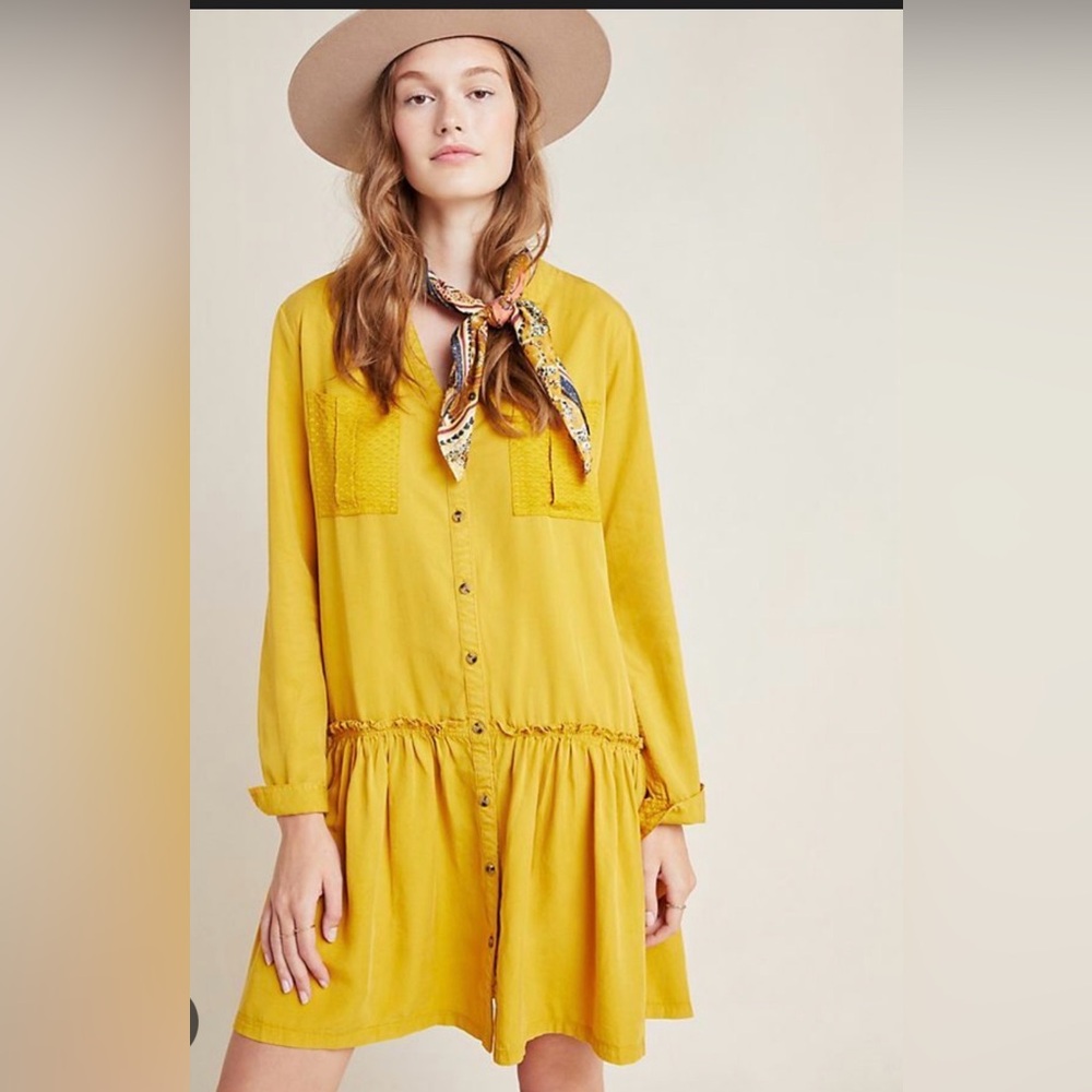 ✨NWT Anthropologie Maeve Yellow Button-Down Peplum Hem Dress